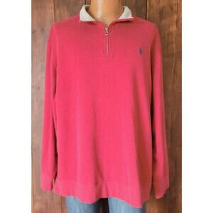 Polo Ralph Lauren Men XXL Red Quarter Zip Pullover Navy Pony Logo Gray Collar